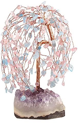 Amogeeli Heilender Kristall-Geldbaum mit Amethyst-Cluster-Basis, Fengshui-Stein, Bonsai für Reichtum und Glück