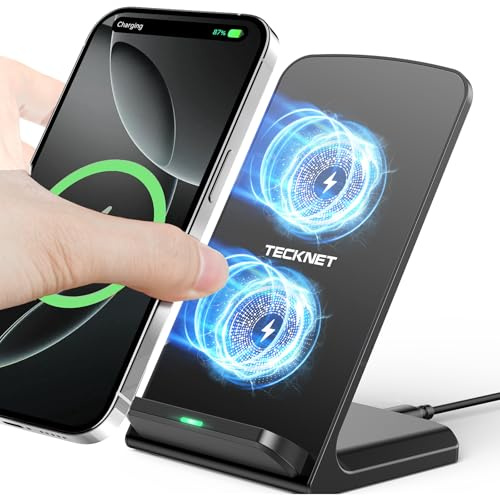 TECKNET Wireless Charger, 15W Fast Wireless Charging Stand Qi Certified, Dual Charging Modes Compatible with iPhone 17 16 15 14 13 12 Series, Galaxy S23 S22 S21 S20 S10,other Qi-Enabled Phones