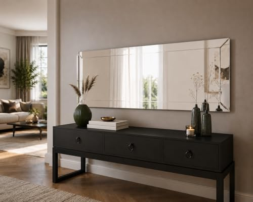 moebel17 Wandspiegel groß 120 x 40 cm rechteckig – schmaler Spiegel mit Facettenrand, Rahmenlos – moderner Wandspiegel für Flur, Wohnzimmer & Schlafzimmer, horizontal & vertikal als Ganzkörperspiegel