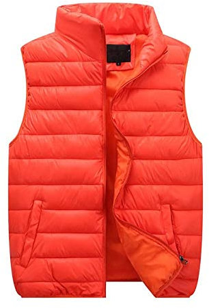 &ET Daunenweste Damen,Damen Weste Orange Stehkragen Damen Body Warmer Ärmellose Jacke Mit Reißverschluss Gepolsterte Taschen Herbst Winter Baumwolle Weste Weste Für Mädchen Damen,L