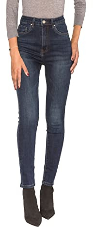 Nina Carter P190 Damen Skinny Fit Jeanshosen Extra HIGH Waist Jeans Used-Look (Dunkelblau (P190-2), M)