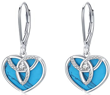 Boucles d'oreilles turquoise en argent sterling 925 - Boucles d'oreilles en forme de cœur turquoise - Boucles d'oreilles en pierre précieuse turquoise pour femmes et filles - Boucles d'oreilles cœur
