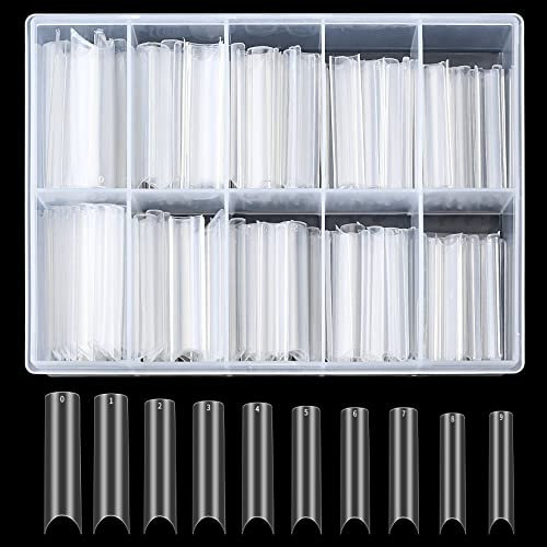 QOOSIKICC 200 Pcs Clear Acrylic Extra Long Straight Square Nail Tips, C Curve Full Cover Acrylic Fake Artificial False Nail Tips for Salons & DIY Nail Art