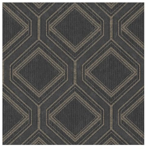 Superfresco Saville Row Geo Charcoal Metallic Wallpaper | Paste the Paper | Black Geometric | Eco-Friendly Superfresco