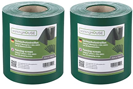workingHOUSE Sichtschutzstreifen Doppelstabmatten 650g/m² 2x35m Grün | Doppelstabmattenzaun 2er-Set, RAL 6005, Premium, wetterfest, inkl. Clips