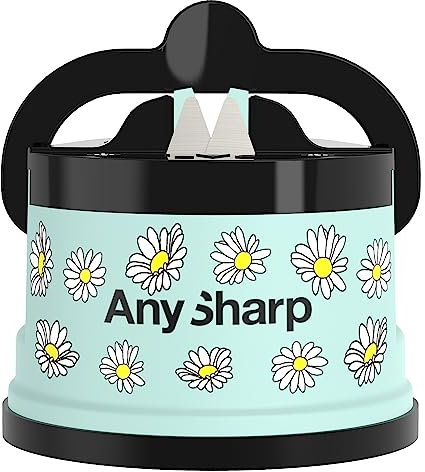 AnySharp Knife Sharpener, Hands-Free Safety, PowerGrip Suction, Safely Sharpens All Kitchen Knives, Ideal for Hardened Steel & Serrated, World's Best, Compact, One Size, Daisies Design