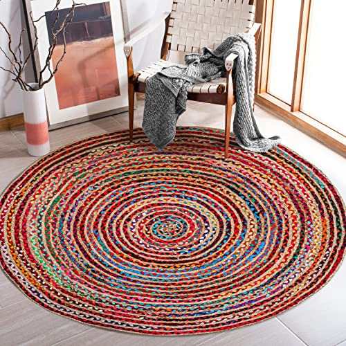 RIANGI Entryway Rugs Indoor-Teppich, rund, 122 cm, wendbar, bunt, Mehrfarbig, geflochtene Jute, Chindi, Naturfaser, recycelte Baumwolle, Boho, Küstenteppich, niedlicher Teppich