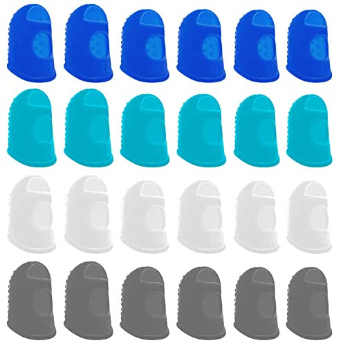 BLMHTWO 24 Stück Fingerschutz，Gummi Fingerkuppenschutz 3 GrößEn Wiederverwendbar Fingerlinge Robust Und Langlebig für Sport GeldzäHlen BüRoarbeit（Blau, Cyan, Weiß, Grau）