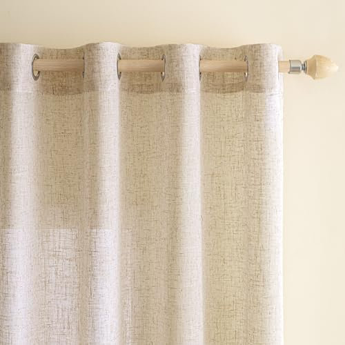 EMEMA Gardinen Vorhänge Leinenvorhang mit Ösen Voile Vorhang Leinenoptik Modern Halbtransparent für Wohnzimmer Dekoschal Kinderzimmer Schlaufenschal Küchengardinen 2er Set 140x245cm (BxH) Weiß