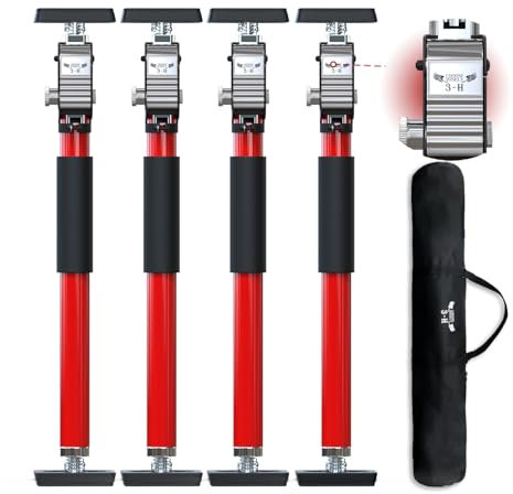 3-H Third Hand Telescopic Support Pole Heavy Duty, All-Steel Support Rod for Cabinet Jacks Cargo Bars Drywall Support-165 lbs Capacity and Extends from 15.7 to 27.5 Inch, 4 Pack(Red)