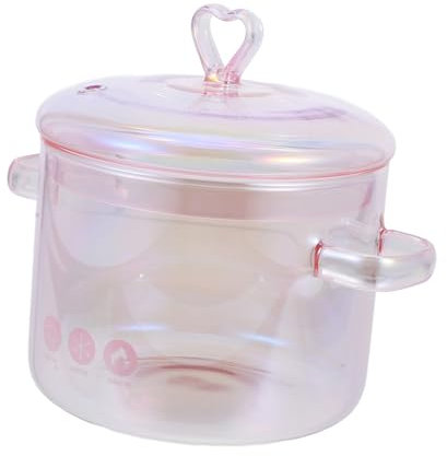 Operitacx Glass Cooking Pot with Lid 1.5L Double-Handle Stew Pot for Soup Noodles Ramen Porridge Transparent High Borosilicate Glass Stockpot for Household Cooking