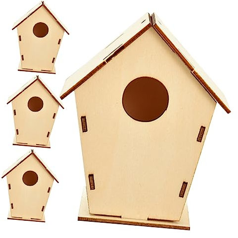 Amosfun 4stücke Weihnachtsbaum Holz Häuser Zum Bemalen Kreative Weihnachtsdekoration Für Erwachsene Für Bastelprojekte Und Festliche Anlässe
