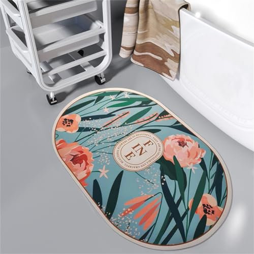 Badezimmerteppich, Badematte, Badematte Stein, Teppich Läufer, Stone Bath Mat, Badteppich Rutschfest Waschbar, Absorbierende Badematte, Duschmatte, Badvorleger, Duschvorleger, Carpet Pflanze-80x150cm