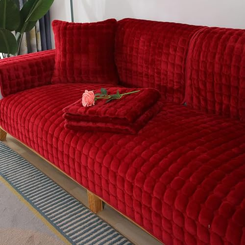 FEEGAR Samt Sofabezug 1 2 3 4 Sitzer, Sofaschoner Antirutsch L Form Sofaüberwurf rutschfest, Weicher Sofa überzug Ecksofa Hundedecke Sofa Couch überzug, Sofa überwurf,Rot,70x120cm