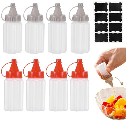 8 Pcs mini sauce bottles, sauce bottles, mini condiment ketchup/honey/soy sauce/salad squeezable sauce container, squeeze bottle with screw cap, can be used in kitchen, picnic, spice dispenser