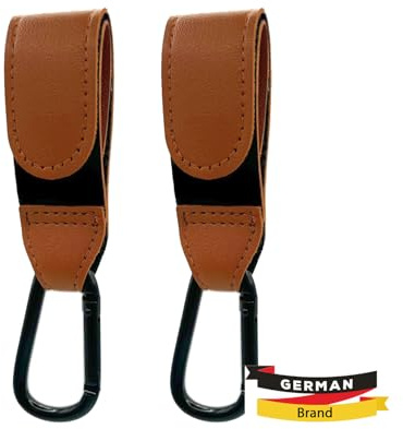 Shabany Ganchos de 2 unidades, ajuste universal, gancho universal para cochecito de bebé, gancho para bolso, ajustable, resistente, cierre de , color marrón