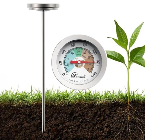 Bodentemperatur-Thermometer, Garten-Bodenthermometer, 17,8 cm, leicht ablesbares Bodenthermometer zum Pflanzen, Außenthermometer, Bodentemperatur-Thermometer, für Boden, Kompost, Aussaat