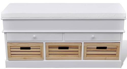 KTHLBRH Sitzbank Stauraum Hocker mit Stauraum Sitztruhe Flurbank mit Stauraum und Sitzpolster Weiß 2 Schubladen 3 Kisten