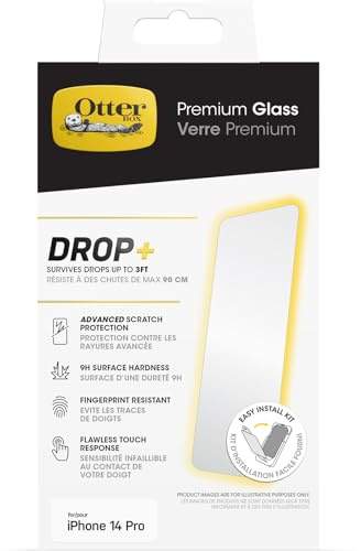 OtterBox Pellicola protettiva in Vetro temperato Premium per iPhone 14 Pro con trattamento antimicrobico,Protezione a rotture avanzata, graffi e cadute da 0.9m, Antimicrobico
