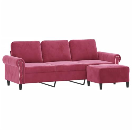 vidaXL Sofa 3 Sitzer, Couch mit Fußhocker, Liegesofa für Wohnzimmer, Polstersofa Sessel Relaxsofa Loungesofa Relaxcouch TV Sofa, Weinrot Samt