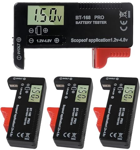 AEDIKO 4pcs Battery Tester Checker Universal Battery Checker Small Battery Testers for AAA AA C D 9V 1.5V Button Cell Household Batteries