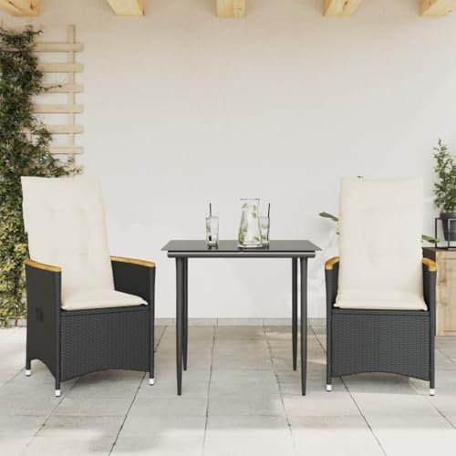 ULUYYUC Balkonsessel Camping Tisch Stuhl Set Balkonstühle Gartenmöbel - Gartensessel mit Kissen 2 STK. Verstellbar Schwarz Poly Rattan für Speisesaal Garten Balkon Außenbereich