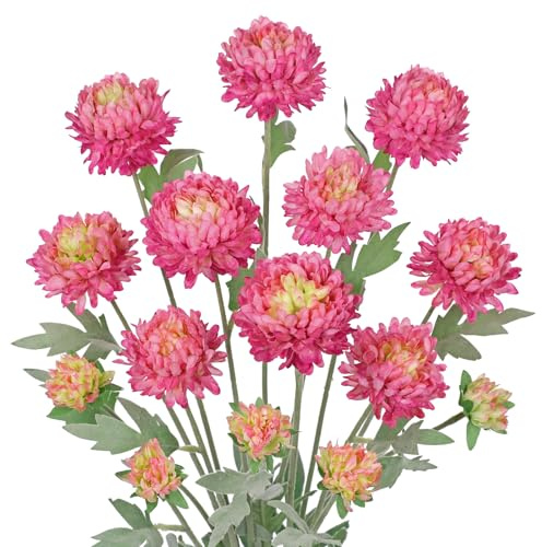Arborus Künstliche Blumen wie Echt Chrysantheme Kunstblumen für Vase 70 cm | Rosa Blumenstrauß Seiden Chrysanthemen Dekoblumen für Tisch Regal Kamin Schreibtisch Esstisch im Wohnzimmer Schlafzimmer Büro