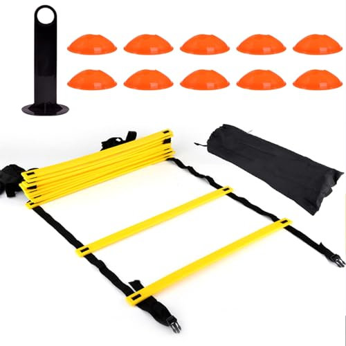 equlup Agility-Leitern, Speed-Agility-Trainingsleiter-Set mit 12 verstellbaren flachen Sprossen und 10 Kegeln für sportliches Volleyball, Fußball, Basketball