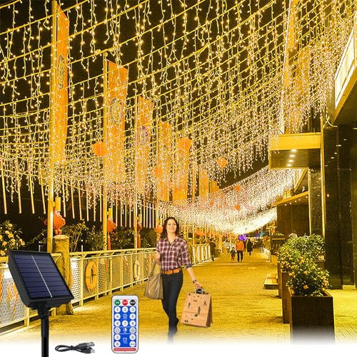 YRHome Solar Eisregen-Lichterkette Außen 10m, 400 LEDs mit Fernbedienung - 13 Modi, Timer & Speicherfunktion - Wasserdichte Solar Weihnachtsbeleuchtung für Garten, Weihnachten, Hochzeit