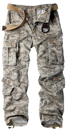 AKARMY Cargo-Arbeitshose für Herren, aus Baumwolle, lässig, taktisch, Militär, Wilde Ripstop-Hose mit Mehreren Taschen, Desert Camo, 29