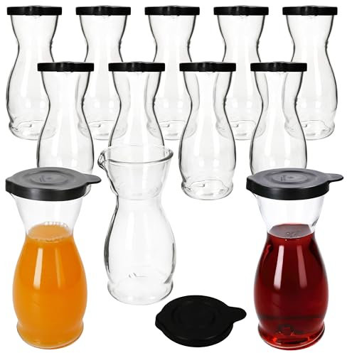 MamboCat MIA MISURA Set di 12 caraffe per vino con coperchio in plastica nera, 0,5 litri, calibrato, brocca in vetro con beccuccio e manico per vino, acqua, succhi di frutta, latte & Co.
