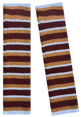 Watreketal Beinstulpen, Lolitas gestreift, gestrickt, lange Socken, Beinstulpen, Harajukus, japanische schöne Stiefelsocken, Winter, Knöchelsocken, Geschenke, braune Streifen, 15.75in