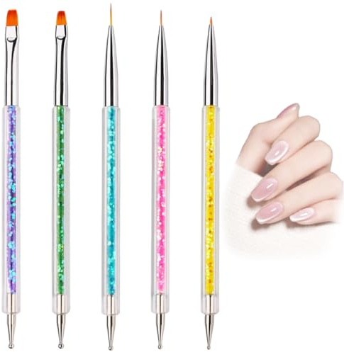 5pcs Nail Art Pinceau Set, Nail Art Pinceau Set, Nail Art Dual Tip Dotting Pinceau, Pinceau à ongles en gel pour DIY Nail Art Designs