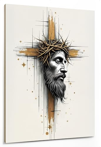 emmena Bild Heilige Kunst - Modernes Kruzifix - Jesus mit Dornen gekrönt - 30 x 40 cm