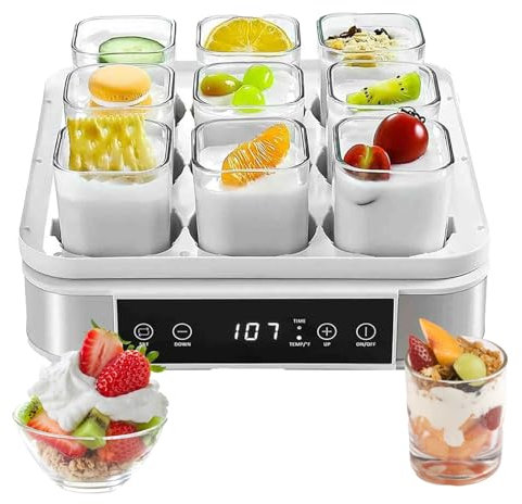 Yaourtière Automatique,Machine de Fermentation du Lait, avec 9 Pots en Verre, avec Affichage LED et minuterie, Conception Visible à 360°, pour Préparer du Yaourt