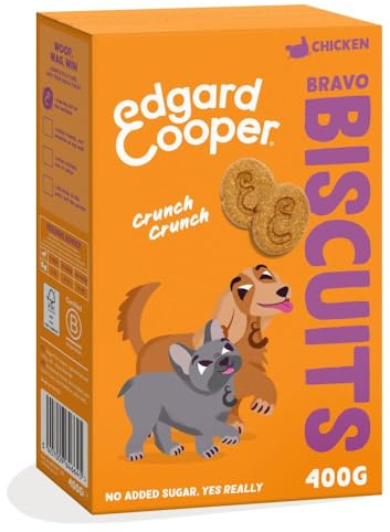 Edgard Cooper Snack per cani, Bravo Biscotti, (Pollo, 1 x 400g Bag), Senza cereali, ricco di proteine e carne fresca di qualità, con aminoacidi essenziali