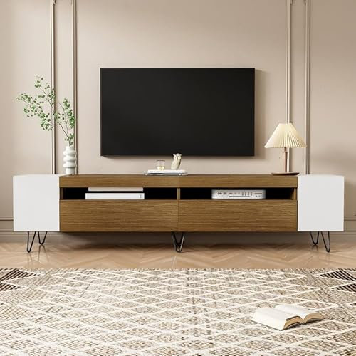 LORISMAI TV-Schrank,Moderner TV Board,Lowboard Fernsehtisch mit Stauraum Fächern & Schubladen,Fernsehschrank mit Türen für Wohnzimmer Schlafzimmer,Weiß und Holzoptik–Länge 180cm