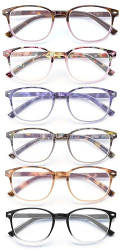 JM Quadrati Occhiali da Lettura per Donna Uomo, Occhiali Luce Blu con Cerniera a Molla 6 Packs +1.5