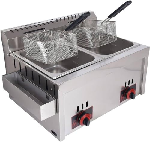 Gas Fryer, Commercial Deep Fryer, 10Lx2 Twin Basket Stainless Steel Countertop for Restaurant, Heavy Duty Dual Tank for French Fries and Chicken