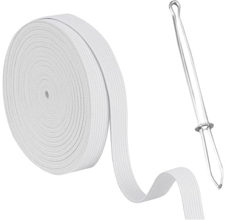 WUSJCOF Banda Elástica de 2CM de Ancho, 10M de Largo, Banda para Cintura de Pantalones, Banda Elástica para Coser, Banda Ancha Blanca para Ropa y Manualidades DIY