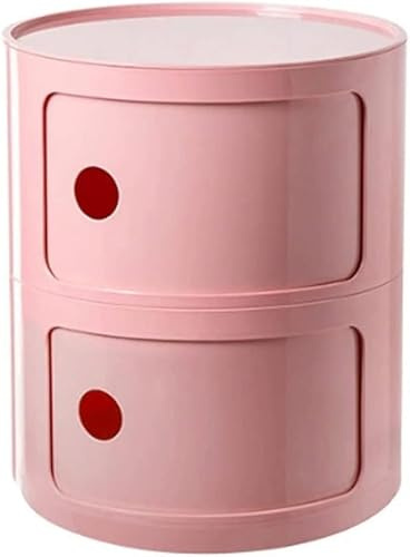 Modern Pink Nightstand - Round Bedside Table with 2/3/4 Tier Storage Chest of Drawers & Sliding Door Nordic Style Bedroom Cabinet (30x40cm)