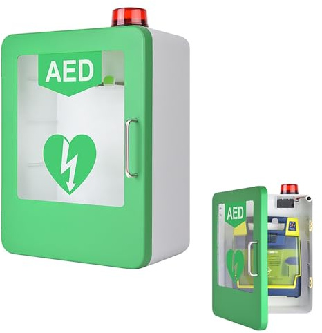 Medical Universal AED Defibrillator Wall Cabinet with Key and Alarm, Cardiac Defibrillation Alarm Box for Home, Schools, Clubs,First Aid Case