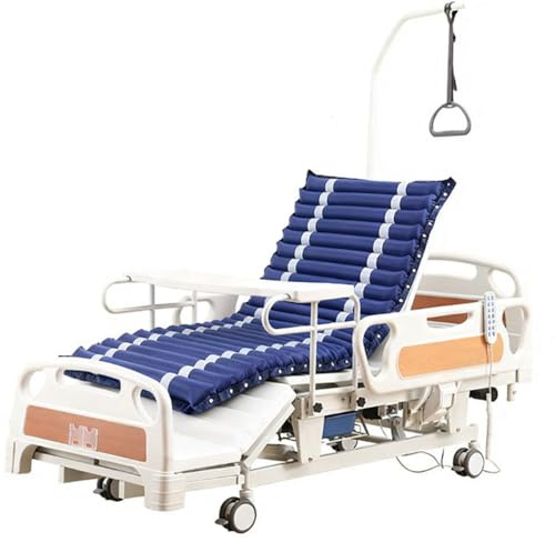 Juodkeo Letto medico elettrico regolabile e elevatore con cuscino ad aria, maniglie per esercizi, letti ospedalieri ICU premium con inclinazione laterale, palo per perfusione, ruote silenziose