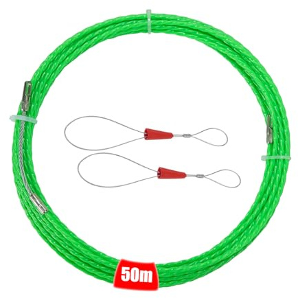 GOEDCH Alambre de tracción en espiral de 50 m: 4 mm de diámetro, espiral retráctil con 2 muelles guía, guía de cable en cinta ideal para tender cables, tubos vacíos (verde)