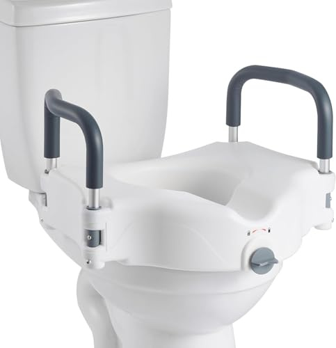 VEVOR Rehausseur de Toilette avec Accoudoirs, Réhausse WC Charge 136,1 kg, Siège de Toilette Surélevé Hauteur de Levage 12,7 cm, Poignées Rembourrées, Personnes Âgées Handicapés Patients Enceintes