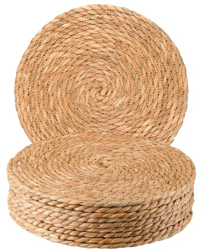 Set di 10 tovagliette rotonde intrecciate da 30,5 cm, in rattan bohémien e giacinto d'acqua, rustiche, per sala da pranzo, casa e matrimoni