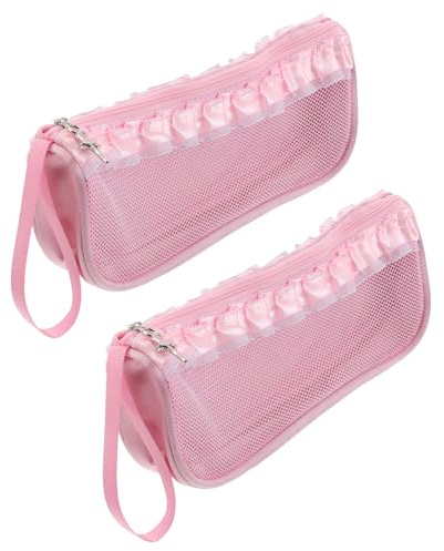 BIUDECO Lot de 2 Pochettes à Pantoufles de Ballet Rose avec Fermeture Éclair Paquet de Rangement Respirant et Imperméable pour Chaussures de Danse pour Cours Studio et Spectacles de