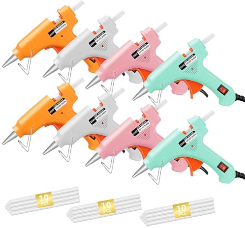 Lot de 8 Mini Pistolets à Colle Chaude 20W Multicolores, 30 Bâtons de Colle | Pour Bricolage, DIY, Art, Loisirs Créatifs, Carton, Décoration, Réparations Rapides, Maison et École
