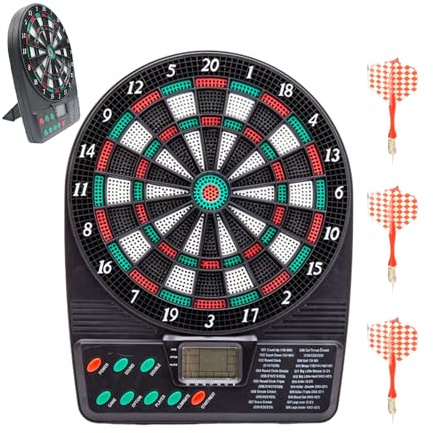 Set Freccette Elettronico – Bersaglio Punteggio Automatico Con Display LED & 6 Freccette A Punta Morbida | Giochi Multipli & Livelli Difficoltà Per Famiglia Amici Bar Intrattenimento, 26x20 Cm