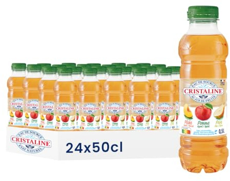 Cristaline Eau de Source Aromatisée Pêche Pomme Poire, 50cl, Lot de 24 Bouteilles